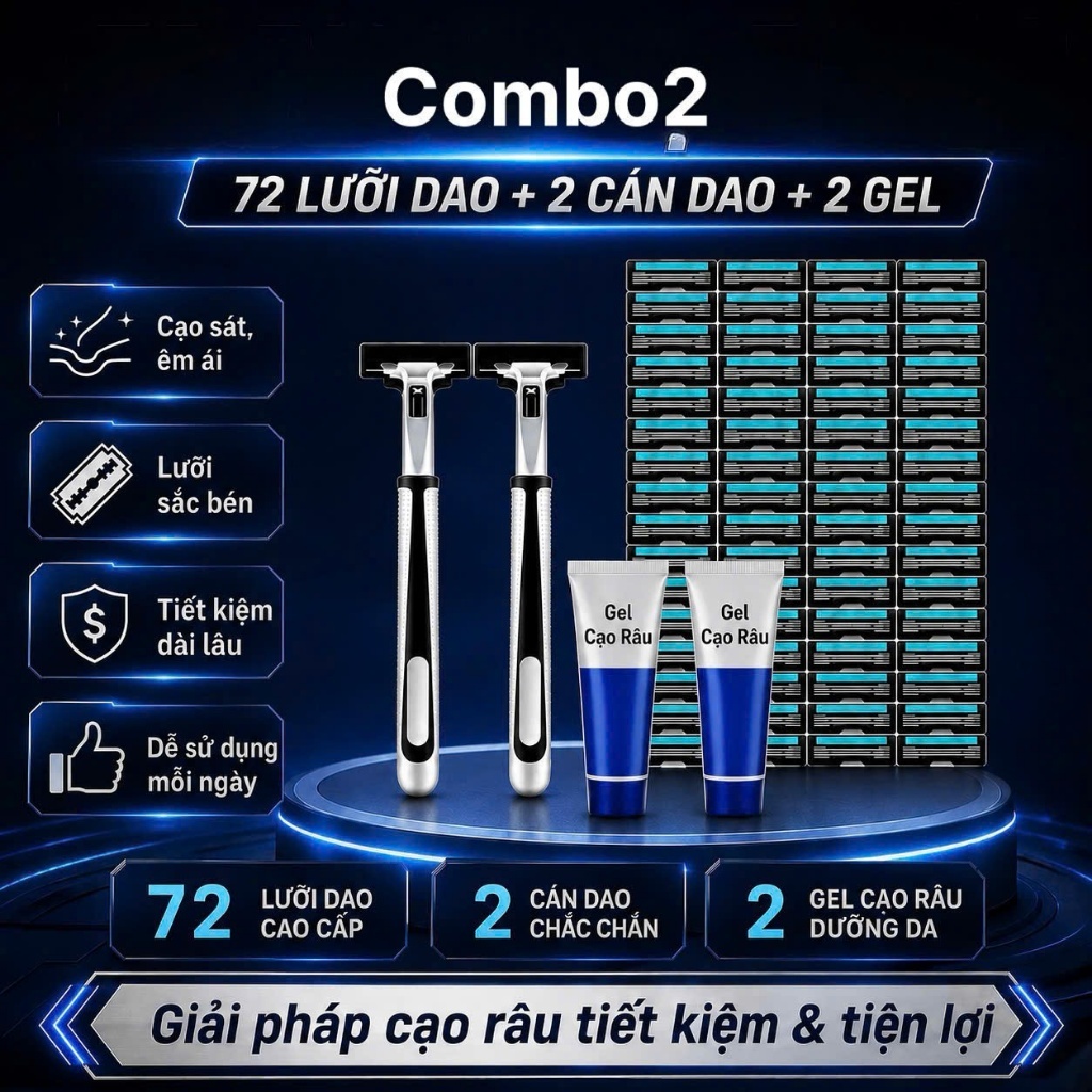 Sett Dao Cạo Râu 72 Lưỡi Tặng Kèm 2 Thân Cạo,2 Kem Mềm Râu Dễ Dàng Sử Dụng An Toàn Cho Daa