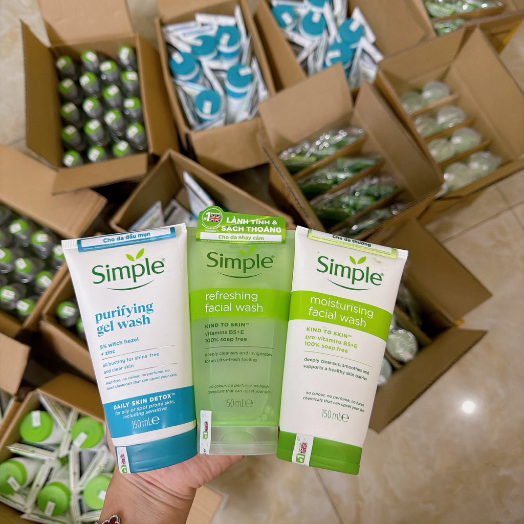 Sữa Rửa Mặt Simple CHÍNH HÃNG Cho Da Dầu Mụn, Khô, Nhạy Cảm - Sửa Rửa Mặt Simple Kind To Skin Cho Na