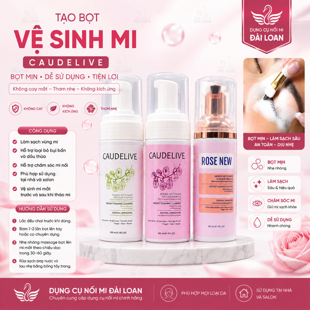 Chai tạo bọt Caudelive vệ sinh mi, rửa mi,  chai vệ sinh mi trước khi nối - dụng cụ nối mi Đài Loan Trang Điểm Cosmetic