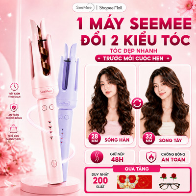 [GIÁ 300K TẠI LIVE SHOP] Máy uốn tóc tự động SeeMee tạo 2 kiểu xoăn trục 28mm 32mm giữ nếp 48h phủ gốm bảo vệ tóc,LIS