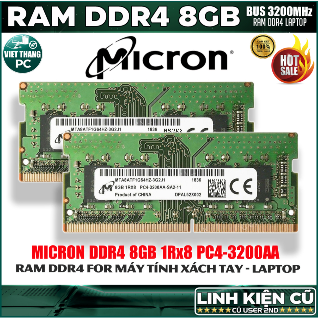 Ram Máy Tính Laptop 8GB DDR4 Bus 3200Mhz Dùng cho Laptop - Ram cũ đã qua sử dụng( Cũ - 2nd )