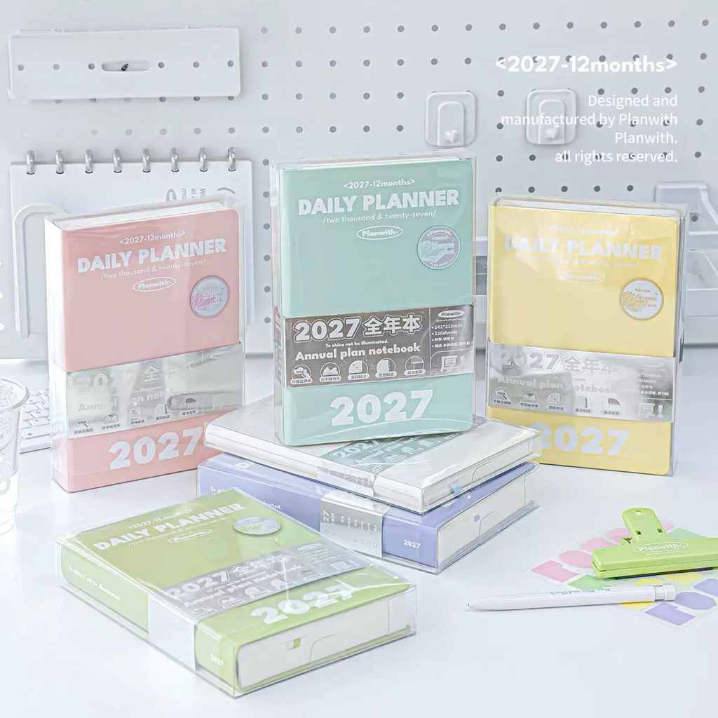 Sổ Planner 2027 Planwith Daily Planner – Sổ Kế Hoạch Năm 12 Tháng, Lịch Tháng Tuần, Bìa PU Giấy 100G