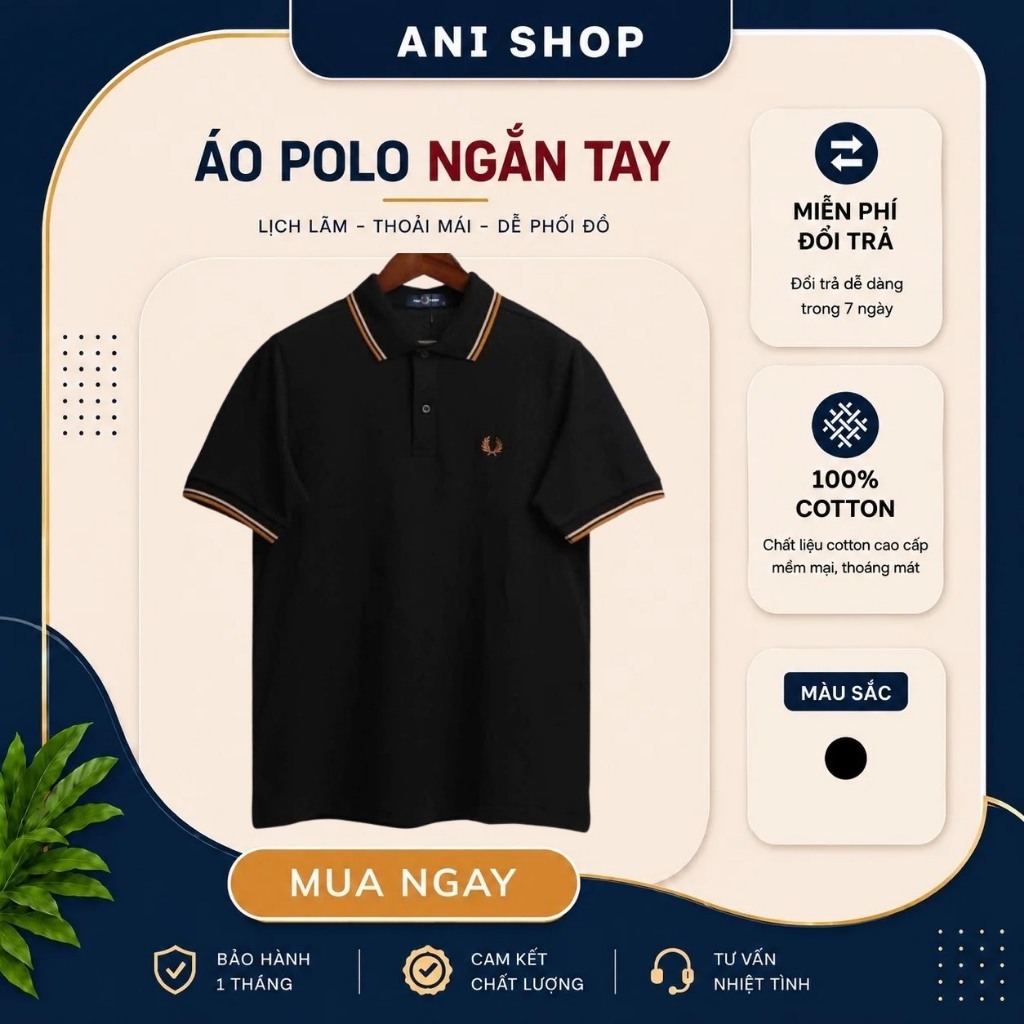 Áo Polo Fred Perry Đen Viền Nâu Hàng Chính Hãng - Áo Thun Có Cổ Nam Cao Cấp | Anishop