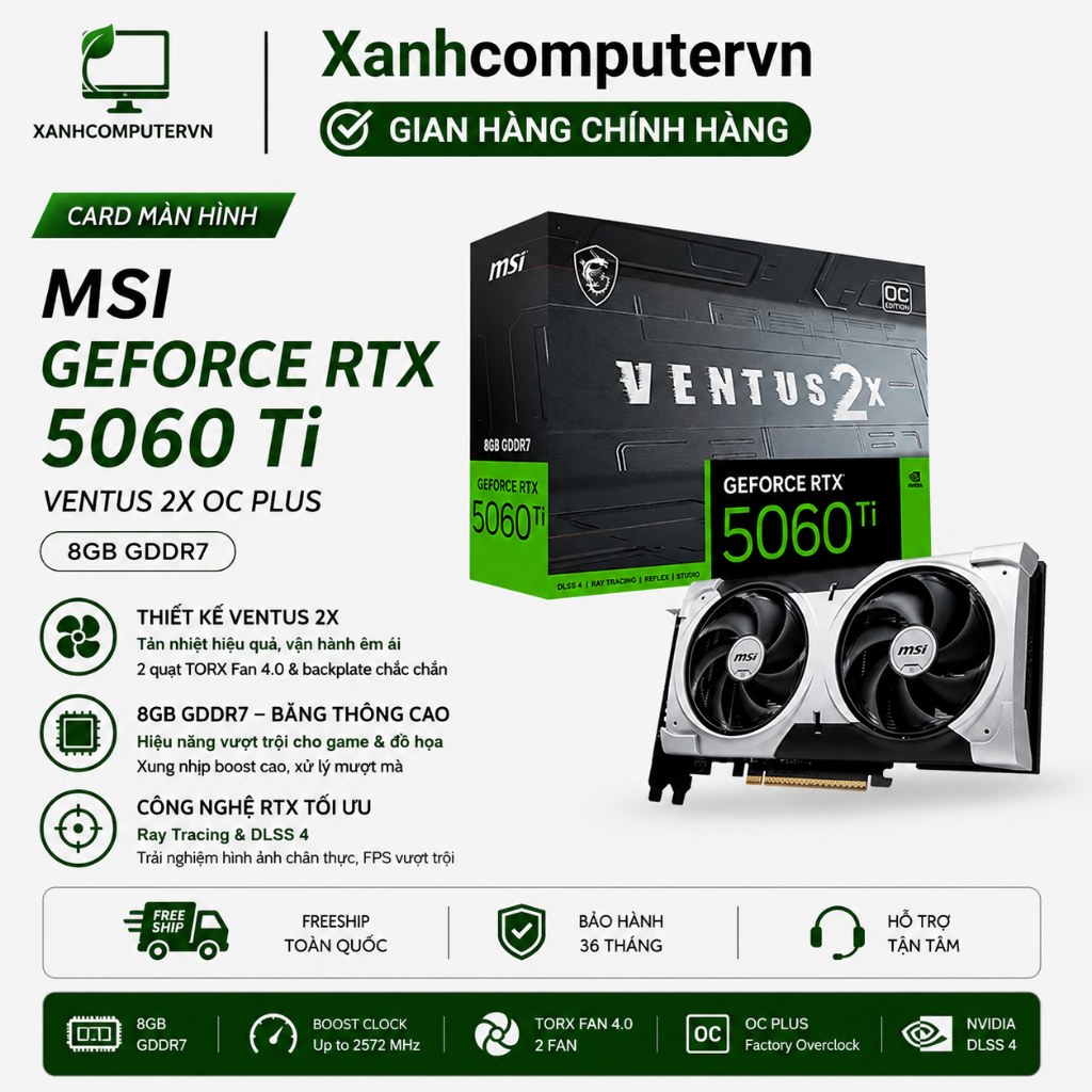 Card màn hình MSI GeForce RTX 5060 Ti 8GB GDDR7 VENTUS 2X OC PLUS