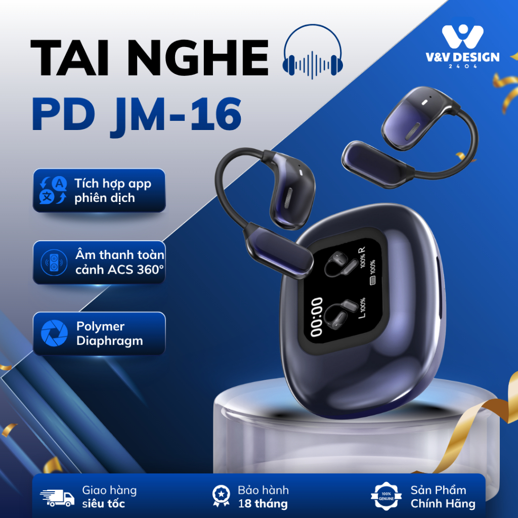 Tai Nghe Bluetooth Có Màn Hình Cảm Ứng JM16 - Tai Nghe Không Dây Thể Thao OWS Phiên Dịch 156 Ngôn Ng