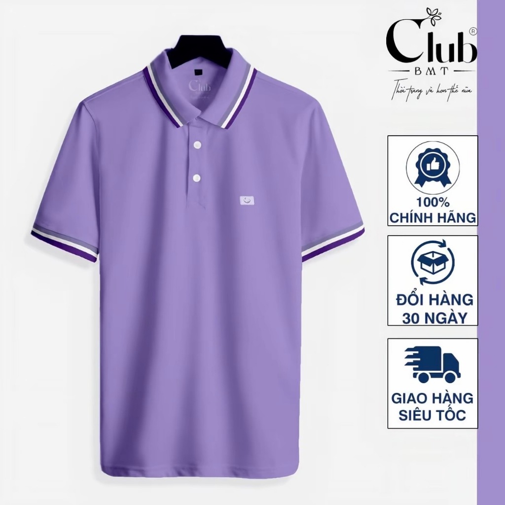 Áo thun polo tím phối cổ sọc-Club BMT