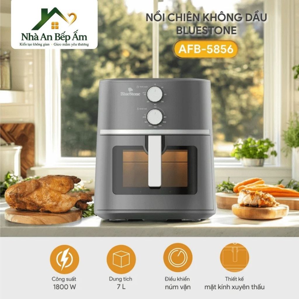 Nồi Chiên Không Dầu BlueStone AFB-5856 7L 1800W Công Nghệ X Cyclone Chiên Nướng Đối Lưu Núm Vặn