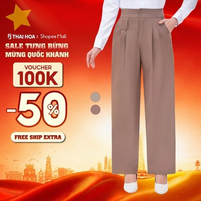 Quần tây nữ 245 chất liệu sợi dừa cao cấp trơn cạp cao ống suông Thái Hòa