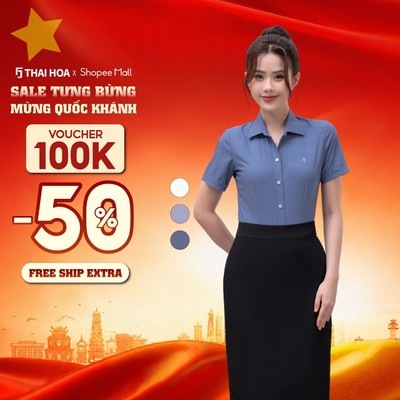 Áo sơ mi nữ ngắn tay Thái Hòa 267 vải Bamboo Cotton cao cấp bản nẹp khuy có chiết eo cao cấp