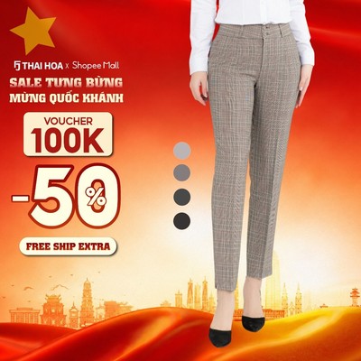 Quần Tây nữ R01 kẻ caro form nhỏ các màu Thái Hòa