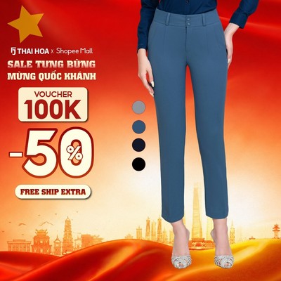 Quần tây nữ sợi gỗ sồi 2 cúc 2 ly ống đứng Thái Hòa 214 (100% tinh chất)