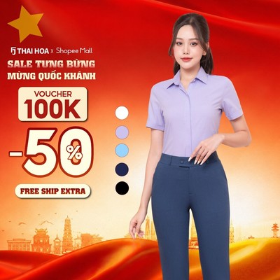 Áo sơ mi nữ R07 ngắn tay chất liệu sợi tre kẻ xéo phay nhiều màu cao cấp Thái Hòa