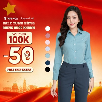 Áo sơ mi nữ R11 dài tay tinh chất sợi tre vải xước form ôm Thái Hòa dài tay nữ cổ Đức