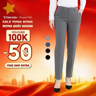 Quần tây nữ R03 nhiều màu trơn ống đứng 2 ly 2 cúc form nhỏ Thái Hòa