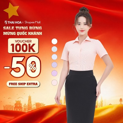Áo sơ mi nữ ngắn tay R04 kẻ sọc tăm thiết kế công sở form ôm nhiều màu Thái Hòa
