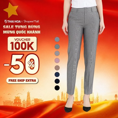 Quần tây nữ trơn R04 cạp trung 2 cúc 2 ly ống đứng form nhỏ các màu Thái Hòa