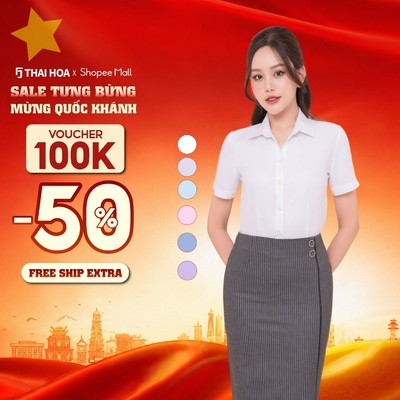 Áo sơ mi R05 ngắn tay nữ vải cotton kẻ nhuyễn form ôm các màu Thái Hòa