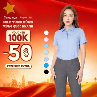Áo sơ mi nữ R12 ngắn tay công sở thiết kế nhiều màu vải sợi tre kẻ ô chìm Thái Hòa