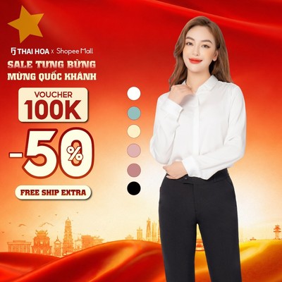 Áo sơ mi R09 dài tay nữ vải lụa trơn form suông các màu thời trang công sở Thái Hòa