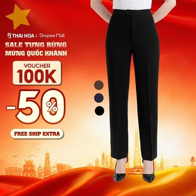 Quần tây nữ Thái Hòa 278 ống đứng chất liệu Rayon Spandex cạp cao trên rốn 1 cúc lệch cao cấp