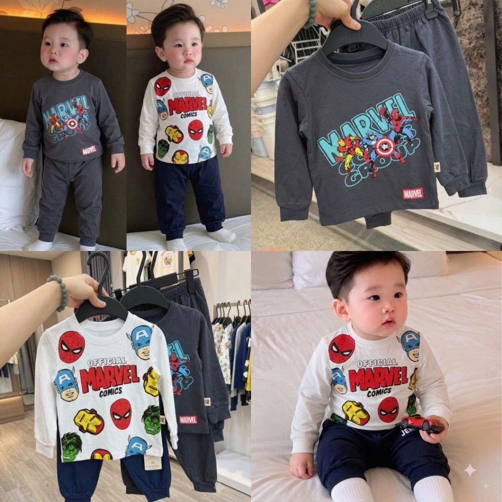 [ GINLEE 2] Combo 2 bộ cotton dài tay marvel comic cho bé trai- M 16098
