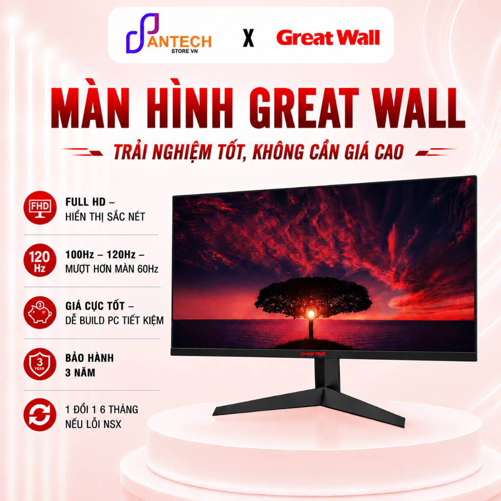 Màn Hình Gaming GREAT WALL Full HD 100Hz 120Hz IPS VA Cho PC Chơi Game Văn Phòng - BH 3 Năm