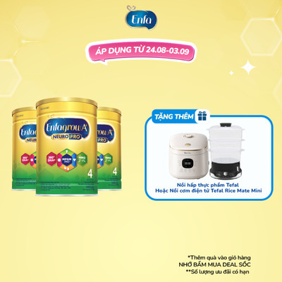 Bộ 3 lon sữa bột Enfagrow A+ Neuropro 4 với DHA giúp phát triển não bộ cho trẻ từ 2-6 tuổi  - 1.7kg/lon