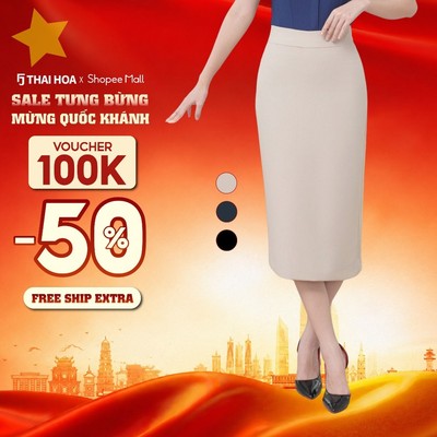 Chân váy nữ dáng dài 289 chất liệu modal dáng bút chì vải trơn kiểu dáng công sở Thái Hòa