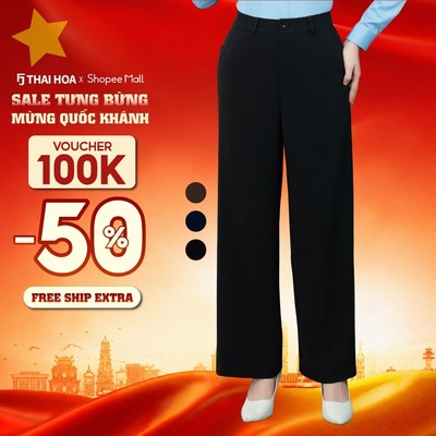 Quần ống suông nữ 277 Thái Hòa chất liệu Rayol phối Spandex cạp cao trên rốn bản cạp 1 cúc