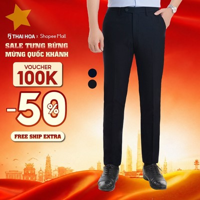 Quần tây nam trơn 898 1 cúc đen gấu chờ cao cấp Thái Hòa