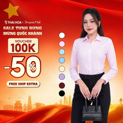 Áo sơ mi nữ R01 dài tay form ôm vải cotton trơn các màu Thái Hòa