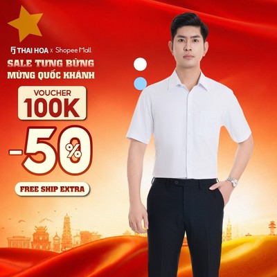 Áo sơ mi nam 990 ngắn tay trơn dáng suông chất liệu sợi tre nhiều màu Thái Hòa