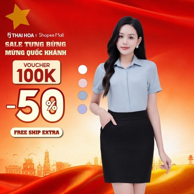 Áo sơ mi nữ ngắn tay 230 chất liệu Bạc Hà vải kẻ nhí dệt chìm cao cấp Thái Hòa