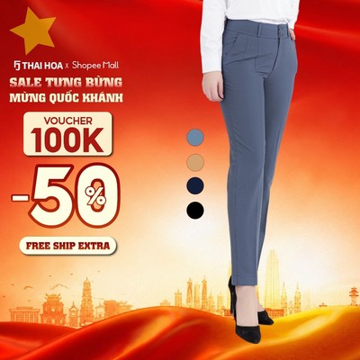 Quần tây nữ dáng 9 tấc R02 ống đứng nhiều màu 2 cúc 2 ly form nhỏ Thái Hòa