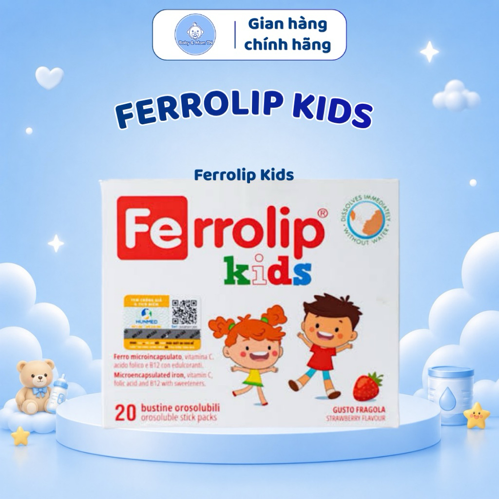 Sắt Ferrolip Kids Cho Bé Từ 1 Tuổi Chính Hãng - Sắt Bao Vi Nang Không Đọng Vị Tanh