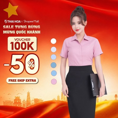 Áo sơ mi ngắn tay nữ 242 tinh chất Lô hội nhiều màu vải dệt xéo Thái Hòa