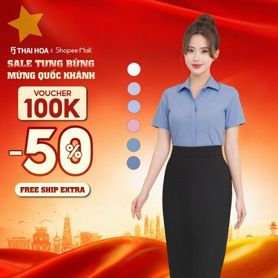 Áo ngắn tay nữ 241 chiết xuất Ngải cứu áo sơ mi vải kẻ sọc chìm form ôm cao cấp Thái Hòa