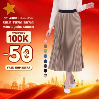Chân váy nữ C01 dáng dài kiểu xếp ly free size dài 82cm nhiều màu Thái Hòa