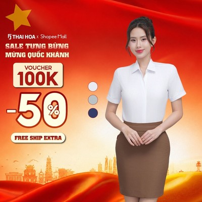 Áo sơ mi nữ 282 ngắn tay chất liệu modal họa tiết gân sọc form slimfit có nẹp khuy Thái Hòa