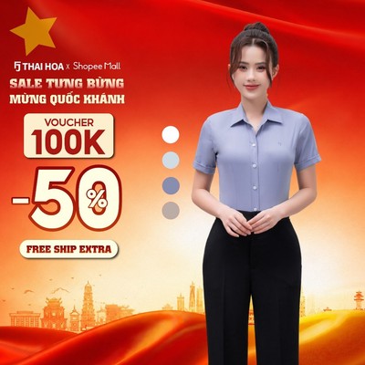 Áo sơ mi nữ Thái Hòa 265 vải họa tiết ziczac dệt chìm cao cấp form slimfit có chiết ly eo cotton phối vicose