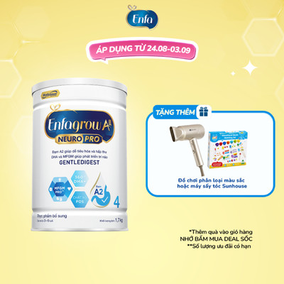 Sữa bột  Enfagrow A2 Neuropro 4 1.7kg giúp dễ tiêu hóa, hấp thu dành cho trẻ 3-6 tuổi