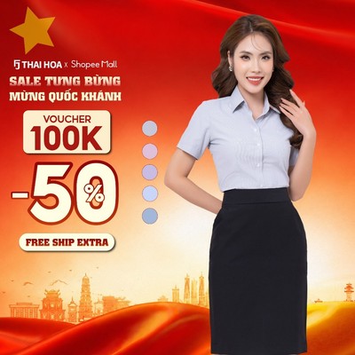 Áo sơ mi nữ 250 kẻ ô chất liệu bột gỗ Gracell ngắn tay cao cấp form ôm Thái Hòa