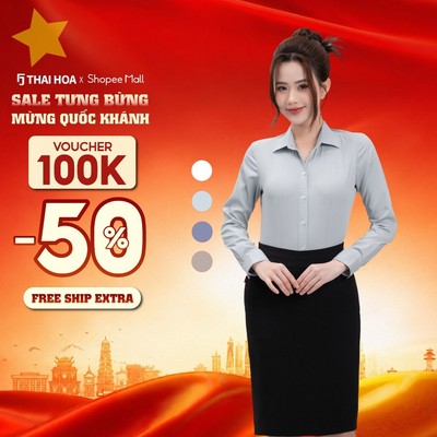 Áo sơ mi nữ Thái Hòa 266 chất liệu cotton vải gân sọc chìm không nẹp cao cấp nhiều màu
