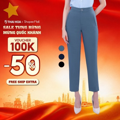 Quần baggy nữ R17 dáng dài công sở sợi gỗ sồi Thái Hoà (97% tinh chất gỗ sồi)