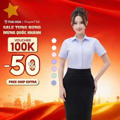 Áo sơ mi 240 vải cotton trơn cao cấp ngắn tay các màu bản nẹp khuy Thái Hòa