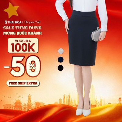 Chân váy nữ dáng ngắn 258 chất liệu gỗ sồi dáng bút chì túi đồng hồ nhiều màu Thái Hòa