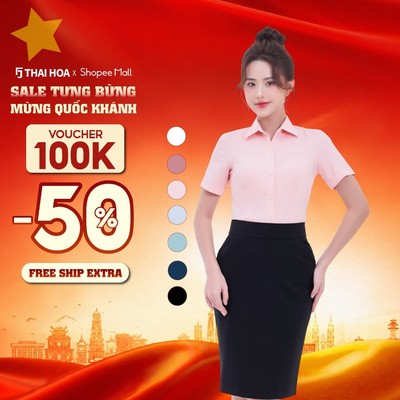 Áo sơ mi R11 nữ ngắn tay chất liệu sợi tre vải xước Thái Hòa công nghệ cổ Đức