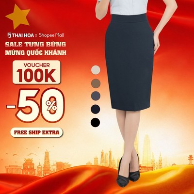 Chân váy nữ 239 chất liệu gỗ sồi dáng bút chì túi đồng hồ nhiều màu Thái Hòa