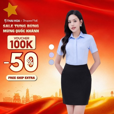 Áo sơ mi nữ ngắn tay 231 chất liệu Lavender vải kẻ sọc tăm chìm cao cấp Thái Hòa