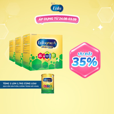[Tặng 1 lon 1.7kg]Bộ 3 hộp sữa bột Enfagrow A+ NeuroPro 4 với DHA giúp phát triển não bộ cho trẻ từ 2-6 tuổi – 2.2kg/hộp